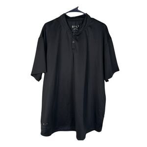 BYLT Mens XXL Lux Drop Cut Short Sleeve Stealth Polo Shirt Collar Tee Black